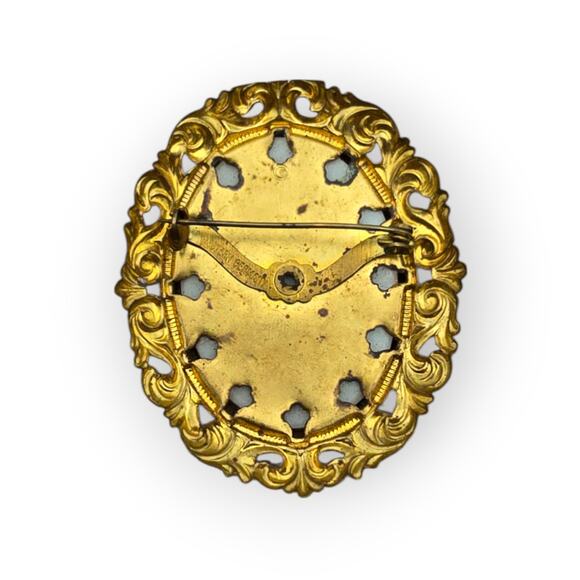 1950s Western Germany Hand-Painted Courting Scene Brooch - Picture 6 of 6